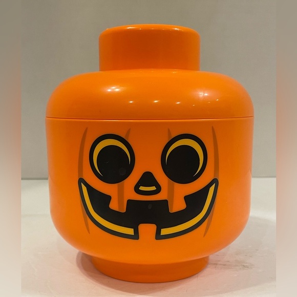 Lego Pumpkin Head Jack-o-lantern Orange Storage Container Small - Picture 1 of 9